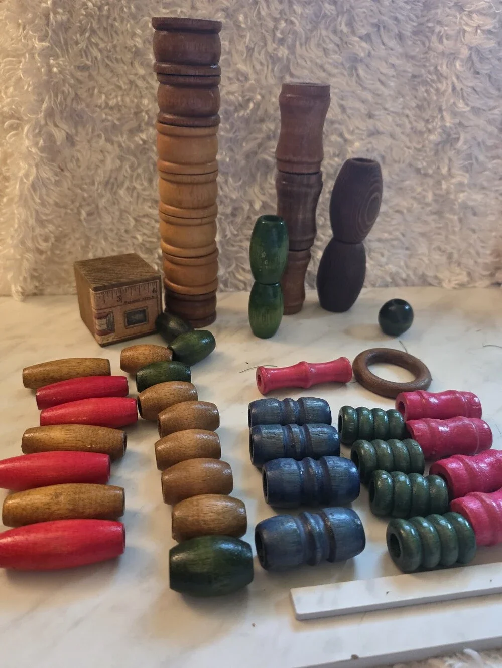Assorted Vintage Wooden Beads and Spacers - Pink, Green, Blue, Natural